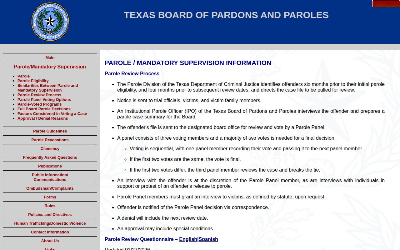 Texas parole review process for Maverick County release supervision